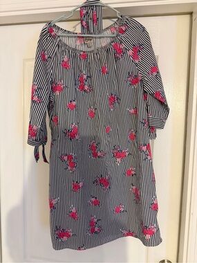 Como Vintage Nautical stripe Dress with Victorian Rose print XL